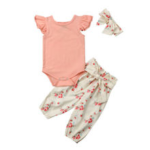 Хлопковый комбинезон для маленьких девочек 0-24 месяцев, топ, штаны с цветочным принтом, комплект из 3 предметов, пляжный костюм на лето 2024 - купить недорого