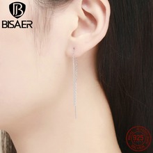 BISAER Fashion 925 Sterling Silver Simple Line Long Chain Stud Earrings for Women Sterling Silver Jewelry Brincos ECE490 2024 - buy cheap