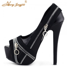 Woman Shoes Ladies Pumps Black Platform Super High Heels Thin Novelty Peep Toe Dress Party Zipper Zip 18CM Peep Toe Open Spring 2024 - buy cheap