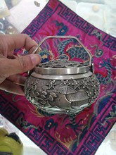 Quemador de incienso portátil de estilo antiguo chino, decoración coleccionable, dragón plateado tibetano 2024 - compra barato