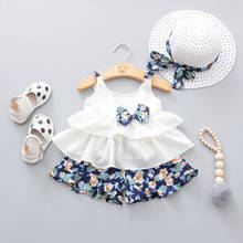Infant Baby Girls Clothes Set Sleeveless Bow Ruffles Tops+Floral Print Shorts+Hat Toddler Outfits Summer Children Clothes Set7/8 2024 - buy cheap