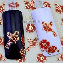 6 Sheets Beauty Red Bird Flowers 3D Nail Stickers Decals Acrylic Nail Art Decorations Tools Hot Stamping Gold Design RTJ040 2024 - buy cheap