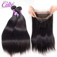 Celie-pelo liso brasileño 360 con encaje Frontal, extensiones de cabello humano Remy, 3 paquetes con 360 Frontal prearrancado con pelo de bebé 2024 - compra barato