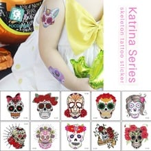 Rocooart-Tatuajes de flores y cráneo para niños, Tatuajes temporales para Halloween, pegatinas impermeables Tatuaje falso arte corporal 2024 - compra barato