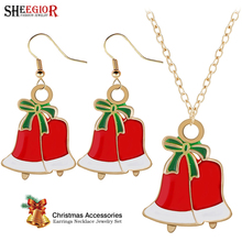 SHEEGIOR Lovely Christmas Bells Necklace Earring Jewelry Set for Women Accessories Gold Chain Multicolor Necklaces Earrings Gift 2024 - buy cheap