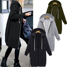 Winter Women Casual Long Hoodies Sweatshirt Coat Pockets Zip Up Outerwear Hooded Clothes Plus Size Tops 2024 - buy cheap