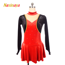 Nasinaya vestido de patinação artística, saia de salão personalizada para ginástica infantil de veludo vermelho para meninas e crianças 2024 - compre barato