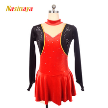 Nasinaya-vestido de patinaje para niñas, falda personalizada de terciopelo rojo para competición de hielo y gimnasia 2024 - compra barato