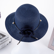 Sombrero de sombrilla para mujer, sombrero de ala ancha flexible con flores y perlas a la moda, protector solar para ocio al aire libre, playa, primavera y verano, H012 2024 - compra barato