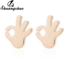 Shuangshuo Fashion Trendy Cool OK Gesture Finger Stud Earrings Stainless Steel Ear Studs Men Women Hand Palm Earring oorbellen 2024 - buy cheap