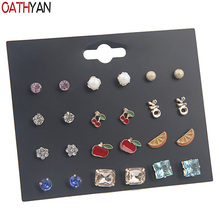 Oathyan 12 velocidades conjunto de brincos pequenos cristal strass joias para meninas mistura frutas cereja bola de metal brincos 2024 - compre barato