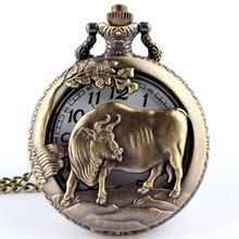 Dropshipping Cow Bronze Quartz Pocket Watch Mens Womens Pendant FOB Chain Necklace Hot sale Chinese Zodiac Signs Male Clock Gift 2024 - buy cheap