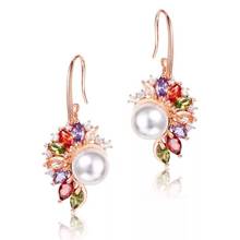 MxGxFam  Pearl Flowers Colorful Drop Earrings Jewelry For Women Rose Gold color Lead and Nickel Drop Shipping 2024 - buy cheap