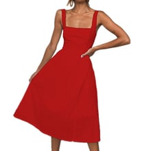 Sexy Summer A Line Midi Dress Beach Party Backless Sleeveless Solid Dresses Women Cotton Red Sundress Casual Loose Vestidos 2019 2024 - buy cheap