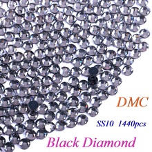SS10 Black Diamond DMC Hotfix Strass Cristais De Vidro Pedras Hot Fix Ferro-Em Strass FlatBack Com Cola 2024 - compre barato