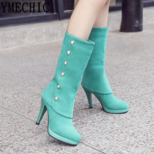 Ymechic botas femininas de salto alto da moda, sexy, cano médio, verde/preto/vermelho, com rebite, plus size, para inverno 2018 2024 - compre barato