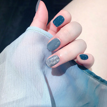 DIY Short Size Full Cover Nail Tips with Glue Women American Style Fashion Fake Nails Girls Summer Simple Blue Color False Nails 2024 - buy cheap