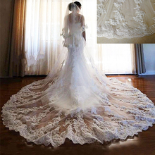 Real Photos White/Ivory Wedding Veils 3M With Comb Full Lace Appliqued 3 Layers 4 Meters Tulle Bridal Veils Wedding Accessories 2024 - buy cheap