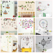 Jaula de pájaros creativa con flor, rama de árbol, pegatina de pared para dormitorio, tienda, oficina, decoración Pastoral, Mural, calcomanía artística de Pvc Diy 2024 - compra barato