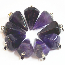 Colgante hexagonal de piedra de cristal morado Natural a la moda péndulo colgantes para joyería 12 Uds venta al por mayor envío gratis 2024 - compra barato