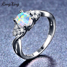 RongXing White/Blue/Purple Fire Opal Oval Rings for Women Silver Color Birthstone Ring 2018 New Fashion Jewelry 2024 - buy cheap