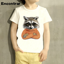 Children Raccoon In Winter Sweater Cartoon Design T Shirt Kids Animal Clothing For Boys Baby Girls White T-Shirts,HKP2229 2024 - buy cheap