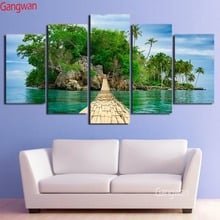 Green Island picture diamond embroidery cross stitch Wooden Bridge landscape 5pcs sets diamond painting full rhinestone sticker 2024 - buy cheap