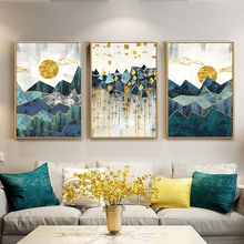 Nordic Abstract Geometric Mountain Landscape Wall Art Canvas Painting Golden Sun Art Poster Print Wall Picture for Living Room 2024 - buy cheap