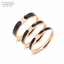 FYSARA Black Enamel Rings For Women Couple Jewelry Austrian Crystal Ring Rose Gold Color Ring Luxury Brand Love Finger Tail Ring 2024 - buy cheap
