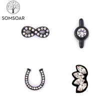 Somsoar Jewelry infinity &lotus&horseshoe Charms With White Crystal Slide Charms fit 10mm wide Mesh Bracelet as Gift 10pcs/lot 2024 - buy cheap