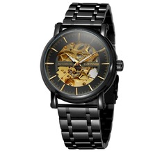 Relógio transparente vintage steampunk masculino, relógio de pulso mecânico retrô preto de aço de luxo para homens 2024 - compre barato