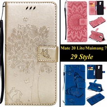 Capa de celular flip de couro, capa protetora para huawei mate 20 lite 20 lite fashion 3d girassol árvore borboleta e girassol 7 2024 - compre barato