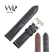 Rolamy 22mm Wholesale New Genuine Leather Black Brown Crocodile Grain Strap Wrist Watch Band Belt Pin Buckle free shipping 2024 - buy cheap