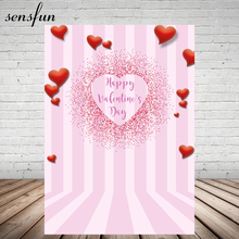 Sensfun-Fondo romántico de San Valentín, decoración de pared a rayas de color rosa y corazón rojo para aniversario, estudio fotográfico de vinilo de 5x7 pies 2024 - compra barato