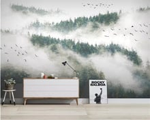Beibehang-papel tapiz 3d personalizado, pintado a mano, bosque de pino, nubes, pájaros, niebla, Fondo de pared, decoración del hogar, papel tapiz 3d 2024 - compra barato