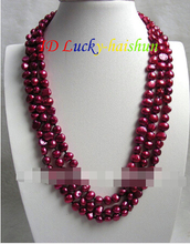 LL <1051 16 "collar de perlas de agua dulce rojas de 3 filas de vino barroco 2024 - compra barato