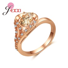 Top Quality Concise Oval Champagne CZ Crystal Prong Setting Rose Gold Color Wedding Ring For Women Bridal Wholesale 2024 - buy cheap
