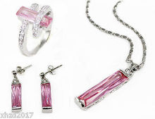 Free shipping@@@@@ Charming Set Jewelry Pink Zircon Pendant Earring Ring +Chain 2024 - buy cheap