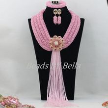 Peach Full Crystal Beads Necklace Set Nigerian Wedding African Beads Jewelry Set Braid Lace Jewelry Sets Free Shipping ABF367 2024 - buy cheap