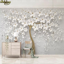 Beibehang personalizado foto papel de parede mural moderno bonito casamento flores brancas 3d em relevo tv fundo da 2024 - compre barato