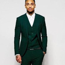 Модные темно-зеленые смокинги для жениха на одной кнопке, Пиковые Мужские костюмы с отворотом, блейзер (куртка + брюки + жилет + бабочка) W:971 2024 - купить недорого