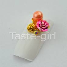 10 Pieces gold metal rose flower Rhinestones Pearl 3d Nail Charms For Nail Art Decorations DIY Glitter Nails Tools Free Shipping 2024 - buy cheap