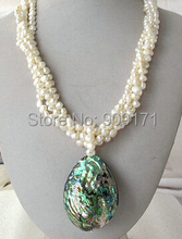 Free Shipping>>4 ROW White Nugget Baroque Pearl Necklace Abalone Pendant GP 18" 2024 - buy cheap