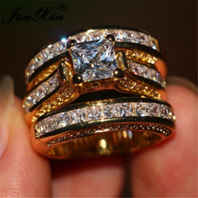 Luxo feminino zircon anel conjunto de cristal cor prata ouro amarelo anel de noiva casamento jóias promessa noivado anéis para mulher 2024 - compre barato