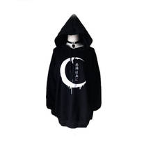 Gothic Women Hoodies Long Sleeve Japanese Moon Print Pullover Loose Hoody Black Thin Sweatshirt 2024 - buy cheap