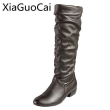 Tamanho grande Moda Na Altura Do Joelho Mulheres Altas Botas de Inverno Bico fino Feminino Longo Botas de Couro Pu Botas de Borracha De Salto Alto 2024 - compre barato