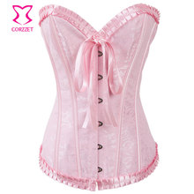 Sexy overbusto rosa espartilhos e corpete feminino, corselet corpete gótico para mulheres 2024 - compre barato