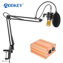Addkey bm 800-microfone condensador profissional, para computador, estúdio de áudio, gravação de voz, karaokê, microfone phantom power, placa de som 2024 - compre barato