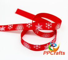 Christams Day Ribbon Craft ~ 3/8"(9mm)  Red with white Snow Printed Grosgrain Ribbon Rolls 100yards ~  Free Shipping 2024 - buy cheap