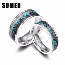 1 pçs 6mm 8mm azul anel de casamento dos homens preto fio embutir titânio anéis para mulheres casal jóias conforto ajuste 2024 - compre barato